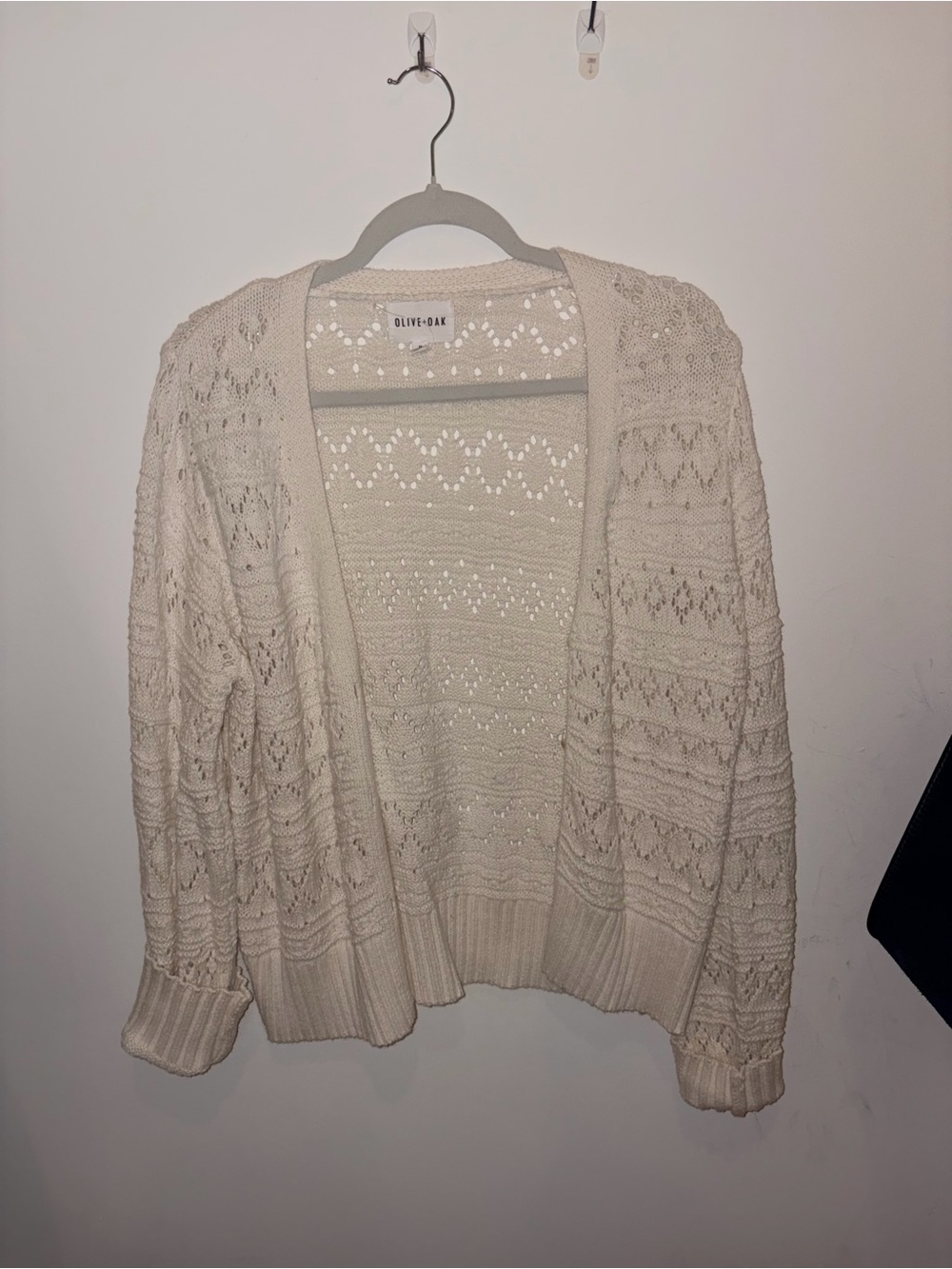 Olive & Oak Cream Open Front Textured Knit Cardigan